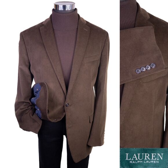 Ralph Lauren Corduroy Blazer Jacket Men 46XL Brown Sport Coat Elbow Patch EUC